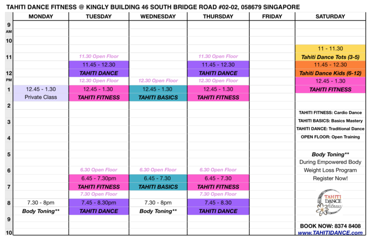 TDF Schedule 2018 - Tahiti Dance Fitness